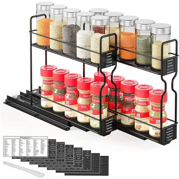 Spice Rack Organizer for Cabinet, 5.2"W x10.75"D x10"H, 2 Drawers 2-Tier - Picture 1 of 6